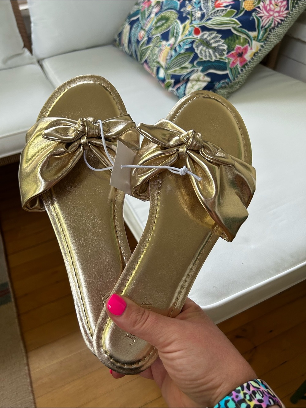Gold bow flip flops J.Crew NWT